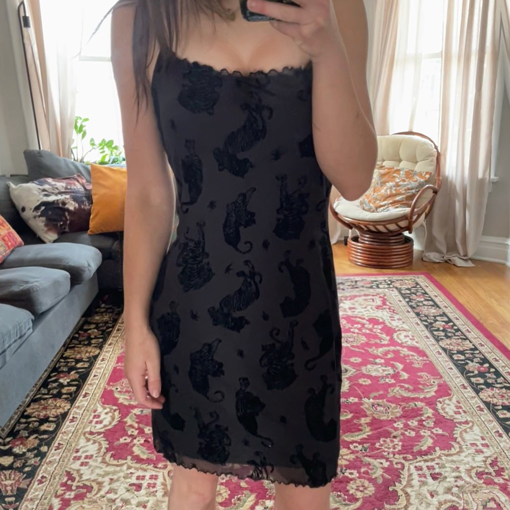 H&M Fitted Black Tiger Woven Mini Dress